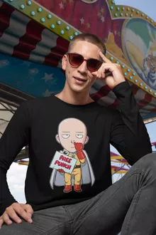 Saitama Långärmad T-Shirts – Parodi One-Punch Man