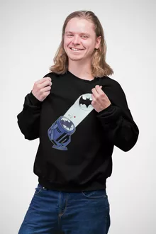 Pull Noir parodie Batman - Batman et son célèbre Bat-Signal - Bat Projecteur !! (Sweatshirt de qualité supérieure - imprimé en France)