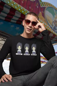 T-Shirt à manches longues Sasuke Uchiwa « L'homme le plus expressif du Monde » – Parodie Naruto
