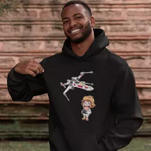 Cartoon SD Luke Skywalker Kapshirt “Cartoon SD Luke Skywalker en X-Wing Mini Drone” – Star Wars parodie