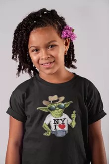 Maglietta per bambine e ragazze Yoda “New York I Love” – Parodia dei Star Wars