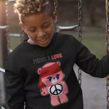 Kinder Pullover “Peace and Love” – Parodie auf Die Glücksbärchis