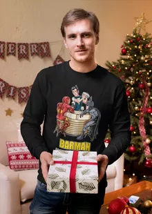 T-Shirt à manches longues Iron Man « Barman, le super Héros du quotidien ! » – Parodie Batman