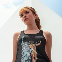 Camiseta Mujer sin mangas Eren Jaeger “Eren Jaeger e la estatua de la Libertad” – Parodia de Shingeki no Kyojin