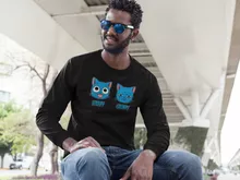 Happy Långärmad T-Shirts “Happy och den Grumpy Cat” – Parodi Fairy Tail