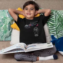Tecknad SD Kylo Ren Pojkens barn T-shirt “Tecknad SD Kylo Ren och TIE Silence Mini Drone” – Parodi Stjärnornas krig