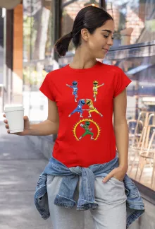 Blue Power Ranger Women T-shirt “Blue Power Ranger, Yellow Power Ranger and... Green Power Ranger” – Power Rangers parody
