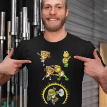 Maglietta Michelangelo “Michelangelo, Koopa Troopa e una Pizza” – Parodia dei Super Mario