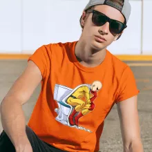 T-shirt Homme Orange parodie One-Punch Man - Saitama en Penseur de Rodin - One Penseur Man ! (T-Shirt de qualité supérieure - imprimé en France)