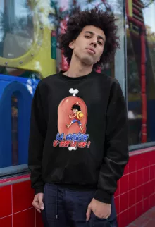 Pull Monkey D Luffy « La Viande c'est la Vie - Giga Gigot édition ! » – Parodie One Piece