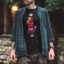 Iron Man - Järnmannen parodi Svart T-shirt för män - Spider-Man aka Peter Parker och Iron Man aka Tony Stark (Högklassig T-shirt - Tryckt i Frankrike - Ref : 1284)