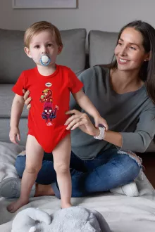 Iron Man - Järnmannen parodi Röd Body baby korta ärmar - Spider-Man aka Peter Parker och Iron Man aka Tony Stark (Högklassig Body Baby - Tryckt i Frankrike - Ref : 1284)