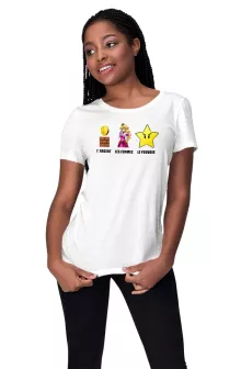 T-shirt Femme Princesse Peach « Argent, Femmes et Pouvoir ! » – Parodie Super Mario