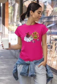 Pegasus Seiya Damen T-shirt “Pegasus Seiya, Aiolia des Löwen und der Pope” – Parodie auf Saint Seiya
