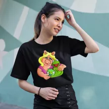 Damen T-shirt “Angry Birds, Kermit und Peggy” – Parodie auf Angry Birds