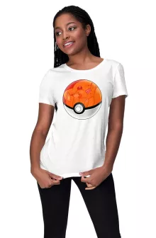 Das Pokeball Damen T-shirt “Das Pokeball auf Pikachu” – Parodie auf Pokémon