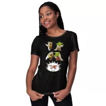 Yoda Damen T-shirt “Yoda, ein Ewok und Gizmo” – Parodie auf Star Wars