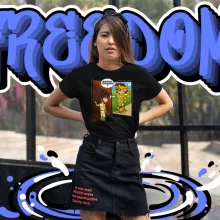 Pegasus Seiya Damen T-shirt “Pegasus Seiya, Aiolia des Löwen und Terminator” – Parodie auf Saint Seiya