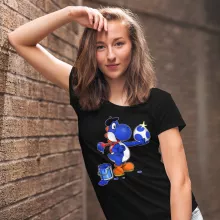 T-shirt Femme « Peinture fraîche... (Version bleue foncée) » – Parodie Yoshi