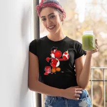 T-shirt Femme Yoshi Rouge « Peinture fraîche... (Version rouge) » – Parodie Yoshi