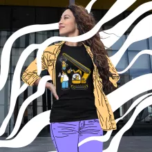 Damen T-shirt “Die Minions und Homer Simpson” – Parodie auf Minions