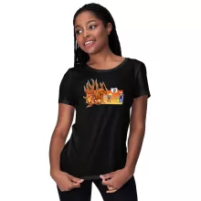 Pikachu Women T-shirt “Pikachu, Ash and Kyubi” – Pokémon parody
