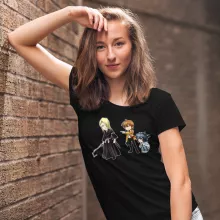 L T-shirt för kvinnor “L, Lignt Yagami och Kira” – Parodi Bleach