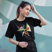 T-shirt de mulher Link “Link e Casa do Kame” – Zelda de parodia