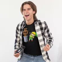 Zelda parodi Svart T-shirt för män - Link (Högklassig T-shirt - Tryckt i Frankrike - Ref : 826)