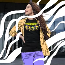Maglietta da Donna Donatello “Donatello, Leonardo, Raphael, Michelangelo e Koopa Troopa” – Parodia dei Super Mario
