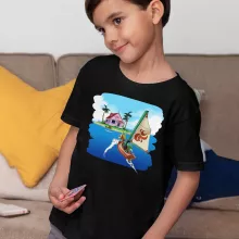 T-shirt criança rapaz Link “Link e Casa do Kame” – Zelda de parodia