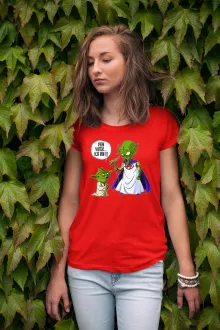 Yoda Damen T-shirt “Yoda von Star Wars und Gott von DBZ” – Parodie auf Star Wars