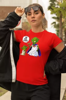 Yoda Damen T-shirt “Yoda von Star Wars und Gott von DBZ” – Parodie auf Star Wars