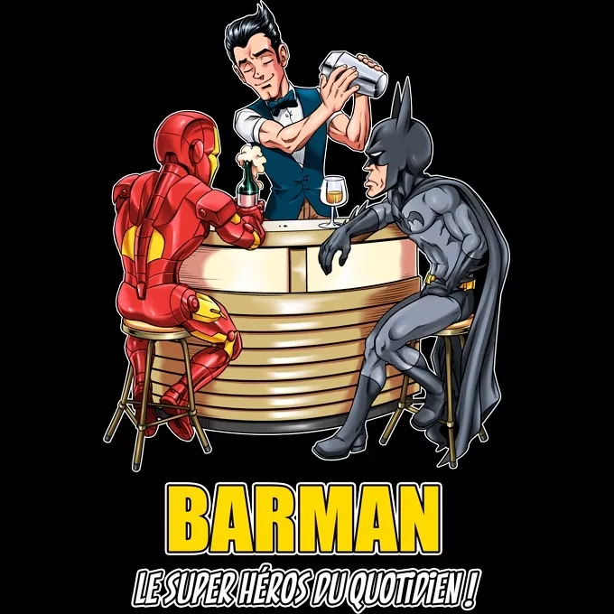 Coque pour téléphone portable iPhone 12 Pro Max Parodie Batman Barman, le super Héros du quotidien ! - Iron Man, Batman et...Barman