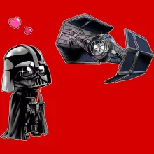 Darth Vader SD Karikatur totebag “Darth Vader SD Karikatur und sein TIE Fighter Mini Drone” – Parodie auf Star Wars