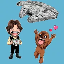 Cartoon SD Han Solo Babyromper “Cartoon SD Han Solo en Chewbacca en Millennium Falcon” – Star Wars parodie