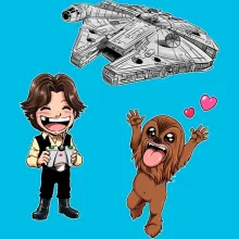 Cappello Caricature SD “Caricature SD di Han Solo e Chewbacca e il Falcon Millenium Mini Drone” – Parodia dei Star Wars