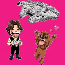 Cartoon SD Han Solo Vrouwen Tank Top “Cartoon SD Han Solo en Chewbacca en Millennium Falcon” – Star Wars parodie