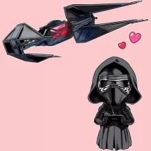 Cartoon SD Kylo Ren Babyromper (meisje) “Cartoon SD Kylo Ren en TIE Silence Mini Drone” – Star Wars parodie