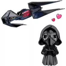 Maglietta Caricatura SD “Caricatura SD di Kylo Ren e il suo TIE Silence Mini Drone” – Parodia dei Star Wars