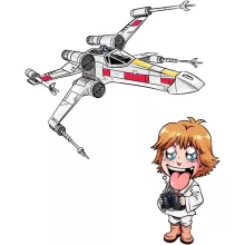Cartoon SD Luke Skywalker Babyromper “Cartoon SD Luke Skywalker en X-Wing Mini Drone” – Star Wars parodie