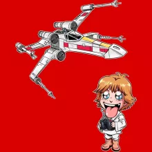 Cartoon SD Luke Skywalker Petten “Cartoon SD Luke Skywalker en X-Wing Mini Drone” – Star Wars parodie