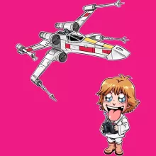 Luke Skywalker Women's Tank Top “Luke Skywalker SD caricature and his X-Wing Mini Drone” – Star Wars parody