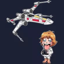 Cartoon SD Luke Skywalker Kapshirt “Cartoon SD Luke Skywalker en X-Wing Mini Drone” – Star Wars parodie