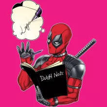 Women T-shirt “Deadpool, Logan aka Wolverine and the Death Note” – Deadpool parody
