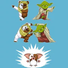Yoda Babyromper “Yoda, een Ewok en Gizmo” – Star Wars parodie