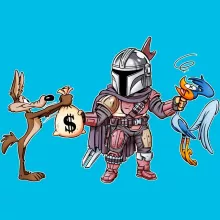 Cappello Mando “Mando il Mandaloriano aka Din Djarin, Wile E. Coyote e Beep Beep” – Parodia dei Star Wars