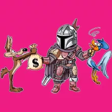 Mando Women T-shirt “Mando the Mandalorian aka Din Djarin, Wile E. Coyote and the Road Runner” – Star Wars parody