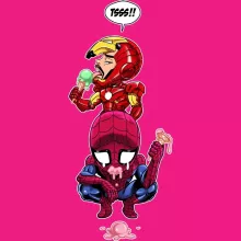Iron Man - Järnmannen parodi Fuchsia rosa linne för Kvinnor - Spider-Man aka Peter Parker och Iron Man aka Tony Stark (Högklassig linne - Tryckt i Frankrike - Ref : 1284)