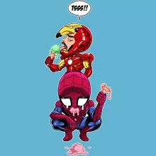 Iron Man - Järnmannen parodi Blå Body baby korta ärmar (pojkar) - Spider-Man aka Peter Parker och Iron Man aka Tony Stark (Högklassig Body Baby - Tryckt i Frankrike - Ref : 1284)